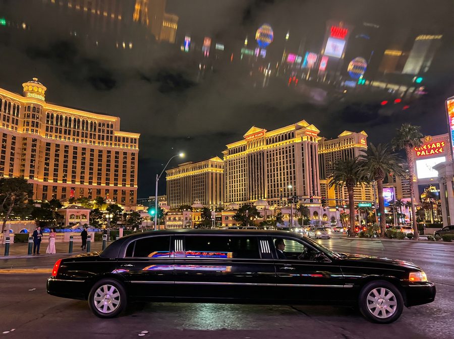 Luxury Las Vegas Tours — limousine on the Strip at night